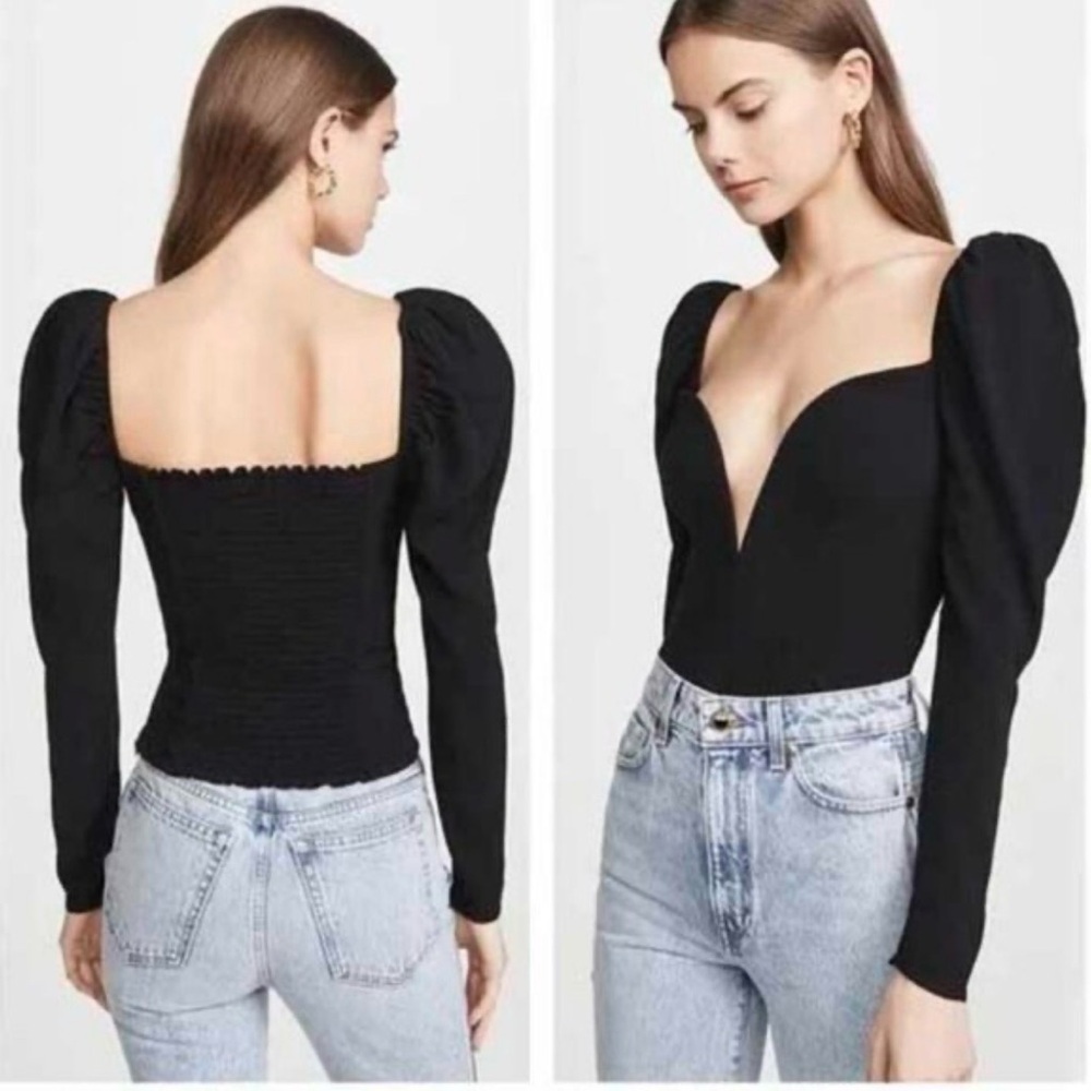 Reformation Black Puff Sleeve Blouse